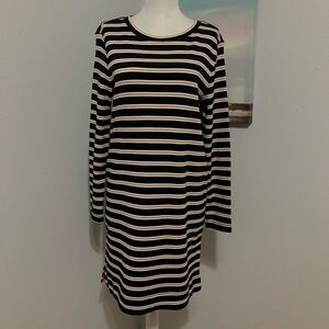 Lou & Grey Black dress with Tan and White Stripes